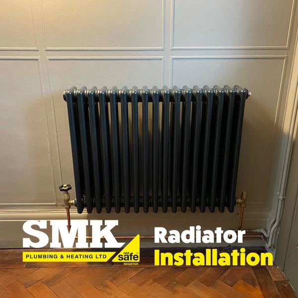 Column radiator on a panelled wall